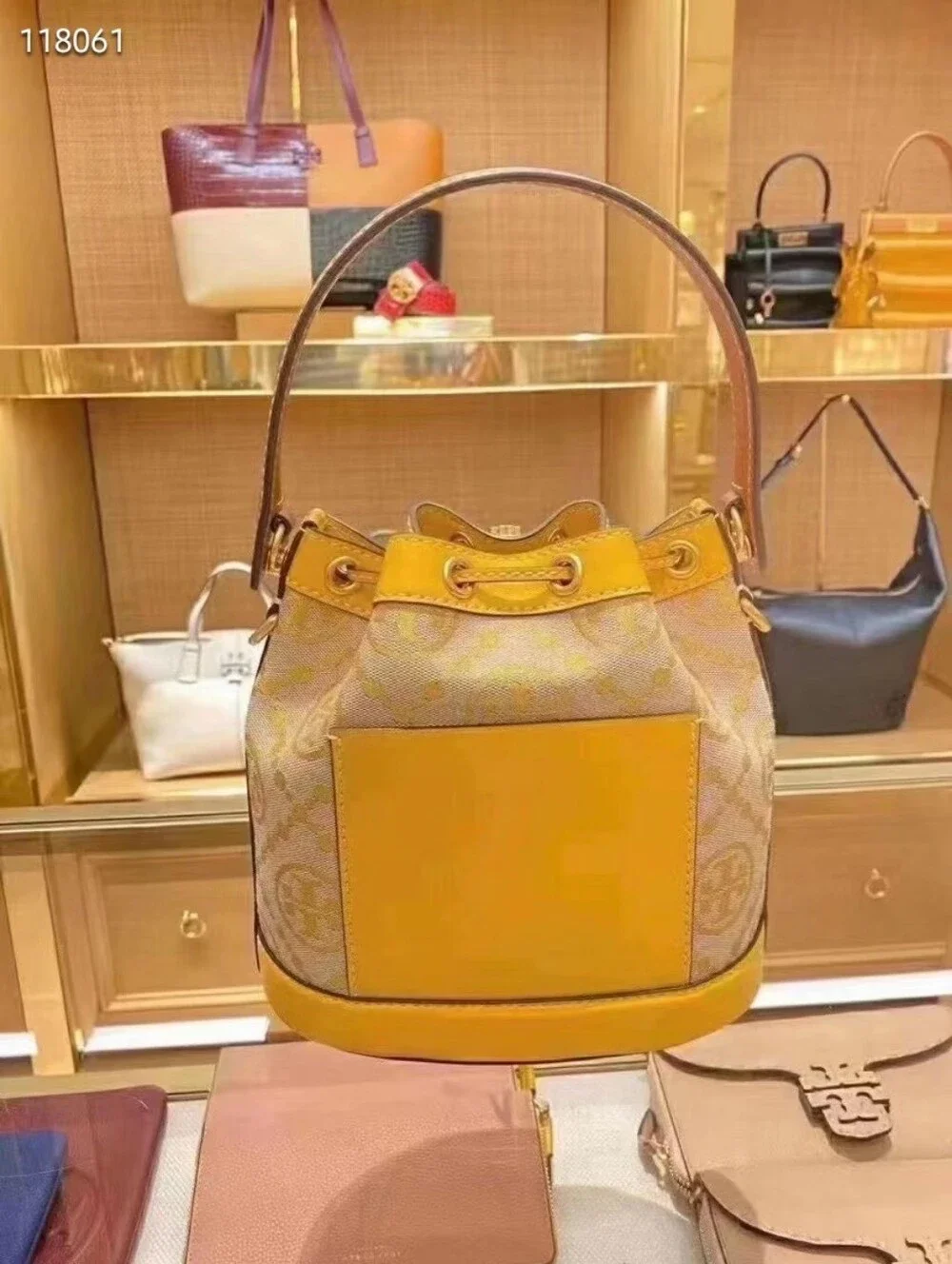 Tory Burch Yellow Monogram Bucket Bag - Women Bags